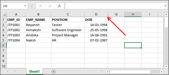 How to unhide columns in Excel