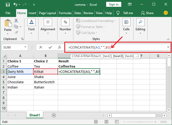 Concatenate excel не видит