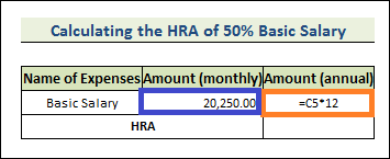HRA Calculation in Excel