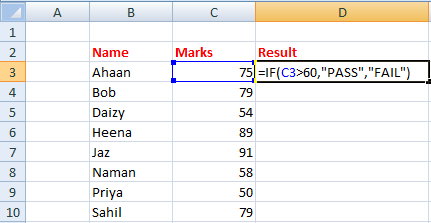 IF() in excel