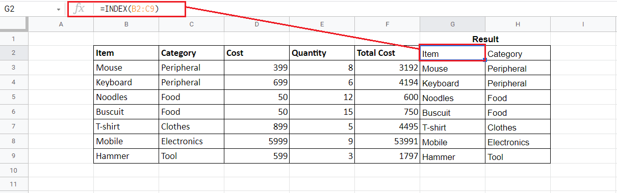 INDEX and MATCH Function in Excel