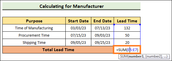 Lead Time Calculation in Excel