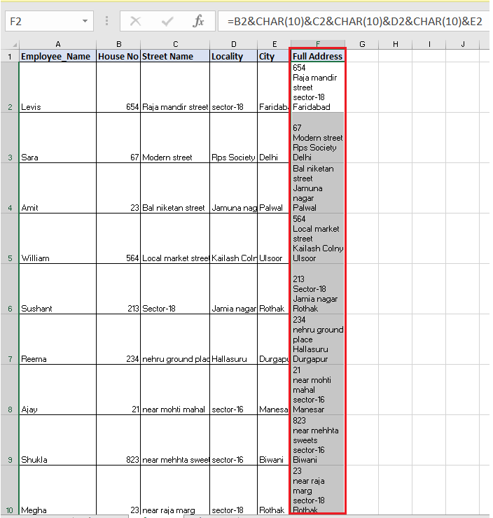 Line Break in Excel