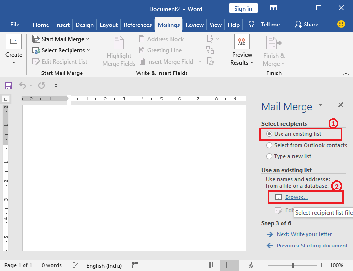 mail merge in excel