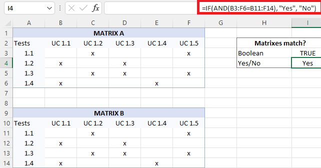 Microsoft Excel: if match formula to check whether two or multiple cells are equal