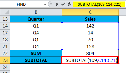 Microsoft Excel SUBTOTAL function with formula examples