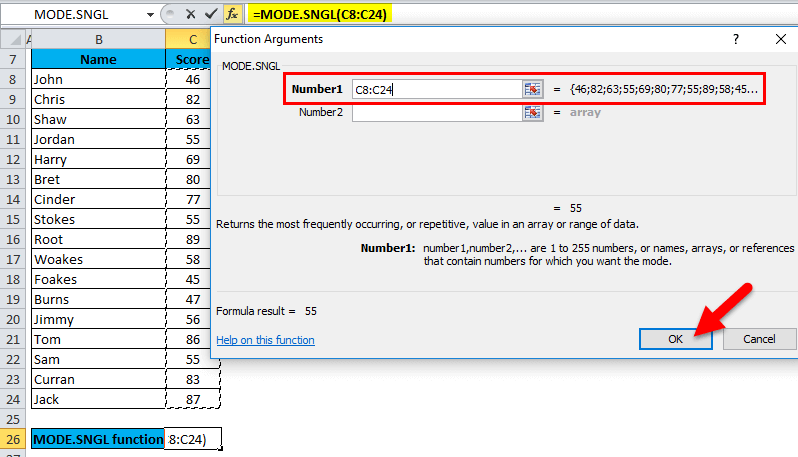 Mode Function in the Microsoft Excel