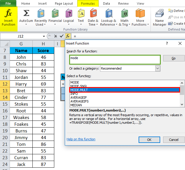 Mode Function in the Microsoft Excel