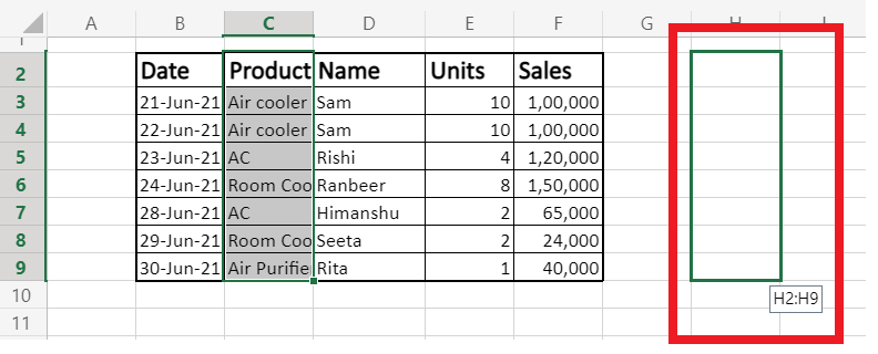 Move data in Excel
