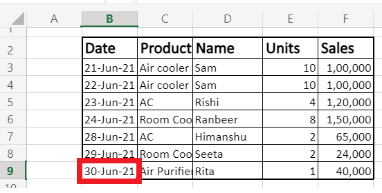 Move data in Excel