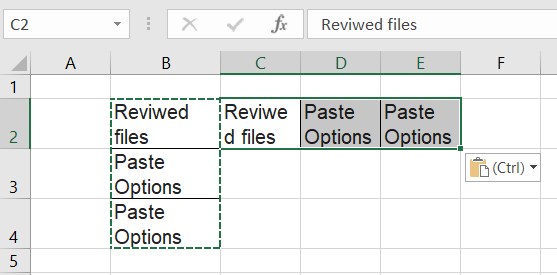 Paste options in Excel