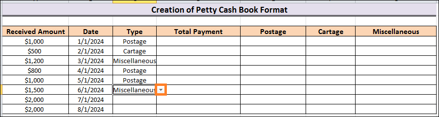 Petty Cash Format in Excel