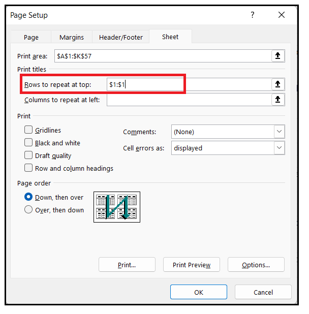 Print Titles in Excel