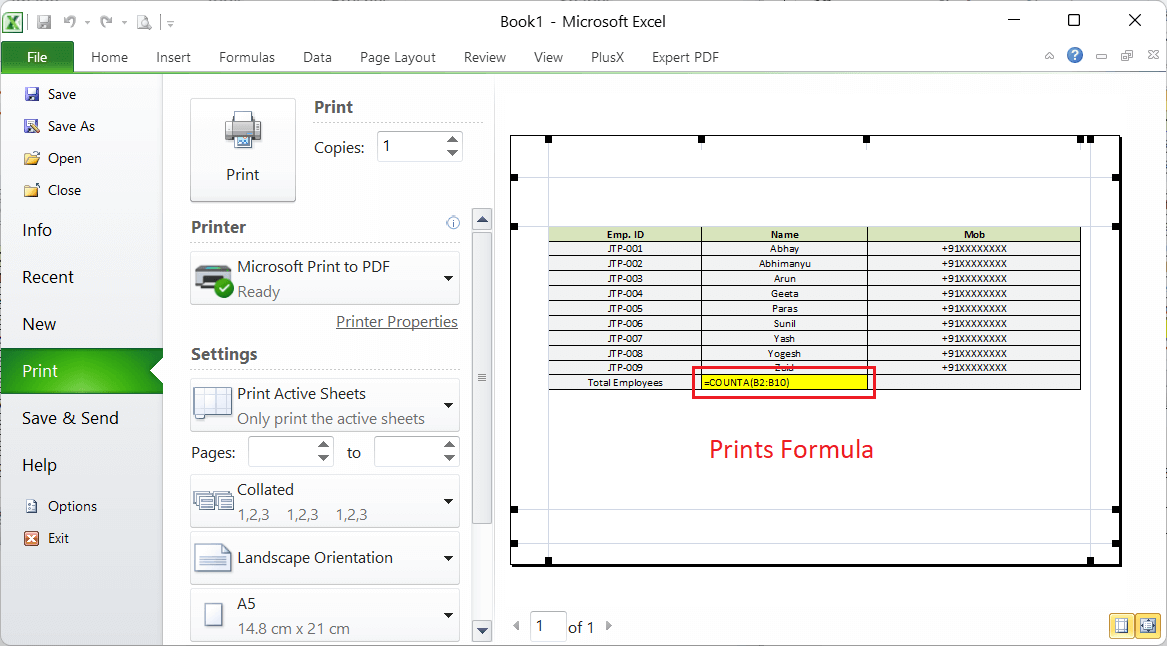 Print Worksheet in Excel