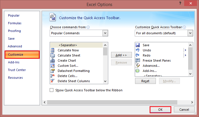 Quick Access Toolbar in Excel