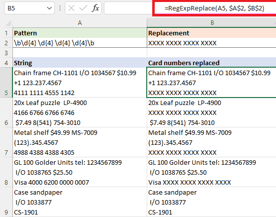 Regex Formula in Microsoft Excel