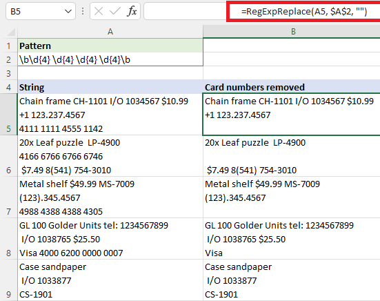 Regex Formula in Microsoft Excel
