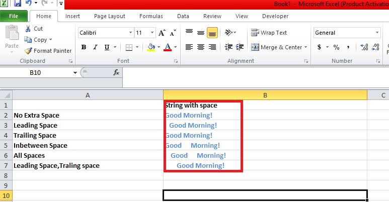 Remove spaces in Excel