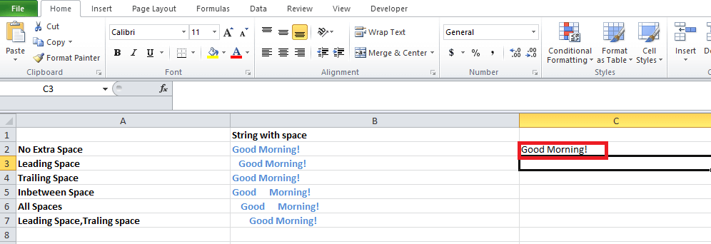 How to remove spaces in Microsoft Excel