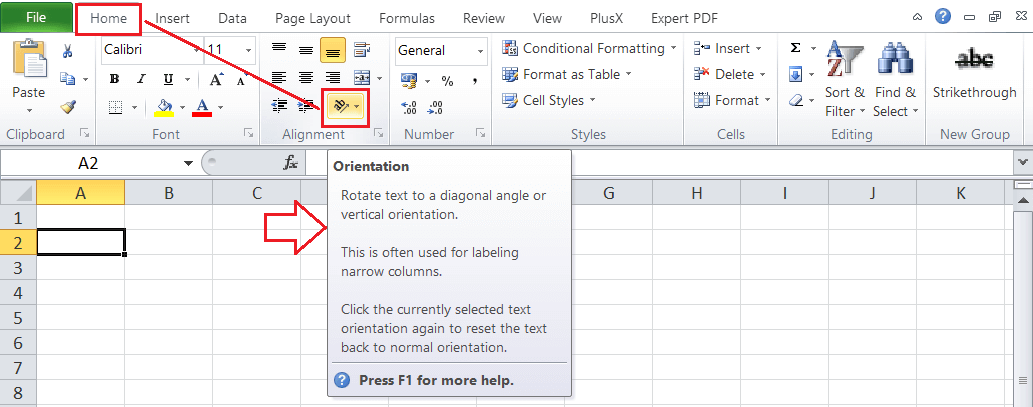 excel how to rotate cells