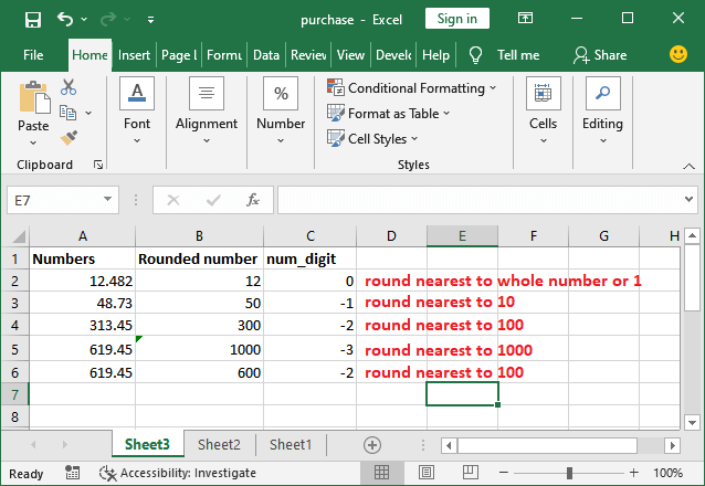 Round formula in Excel