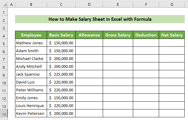 Salary sheet in Microsoft Excel