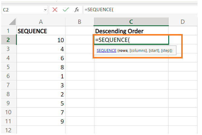 Sequence Function in Excel