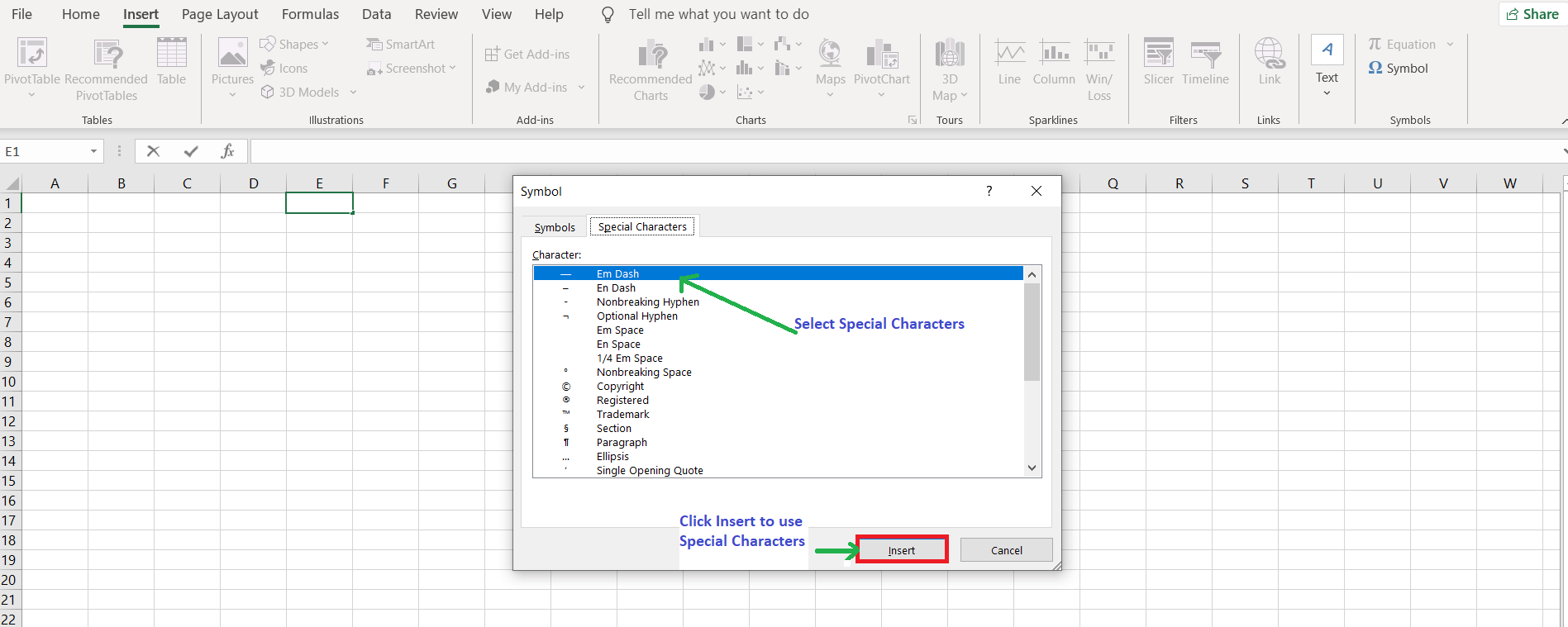 Special Symbols In Excel Javatpoint