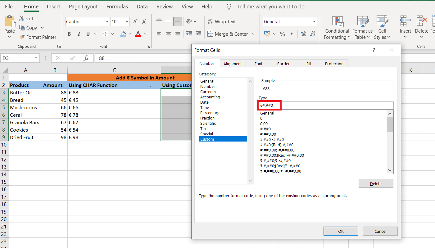 Special Symbols in Excel