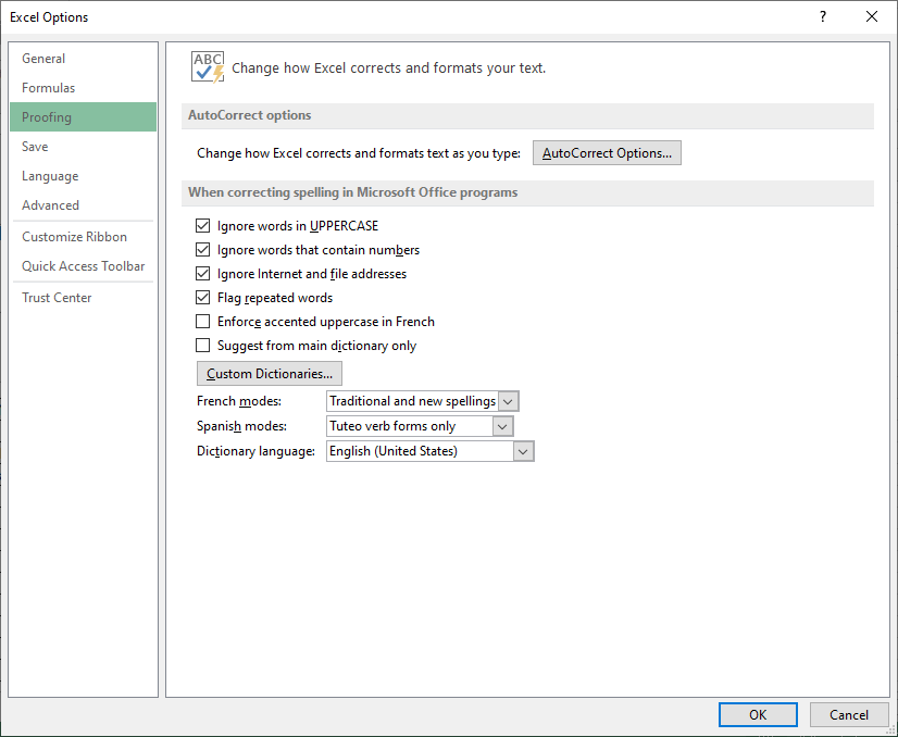 Spell Check in Excel