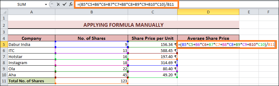 Stock average calculator Excel