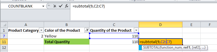 Subtotal with Countif Function in Microsoft Excel