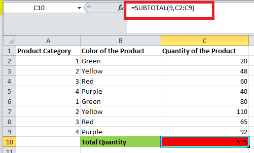 Subtotal with Countif Function in Microsoft Excel