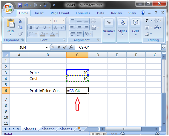 formula for subtraction in excel