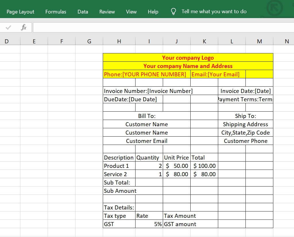 Tax Invoice format in excel