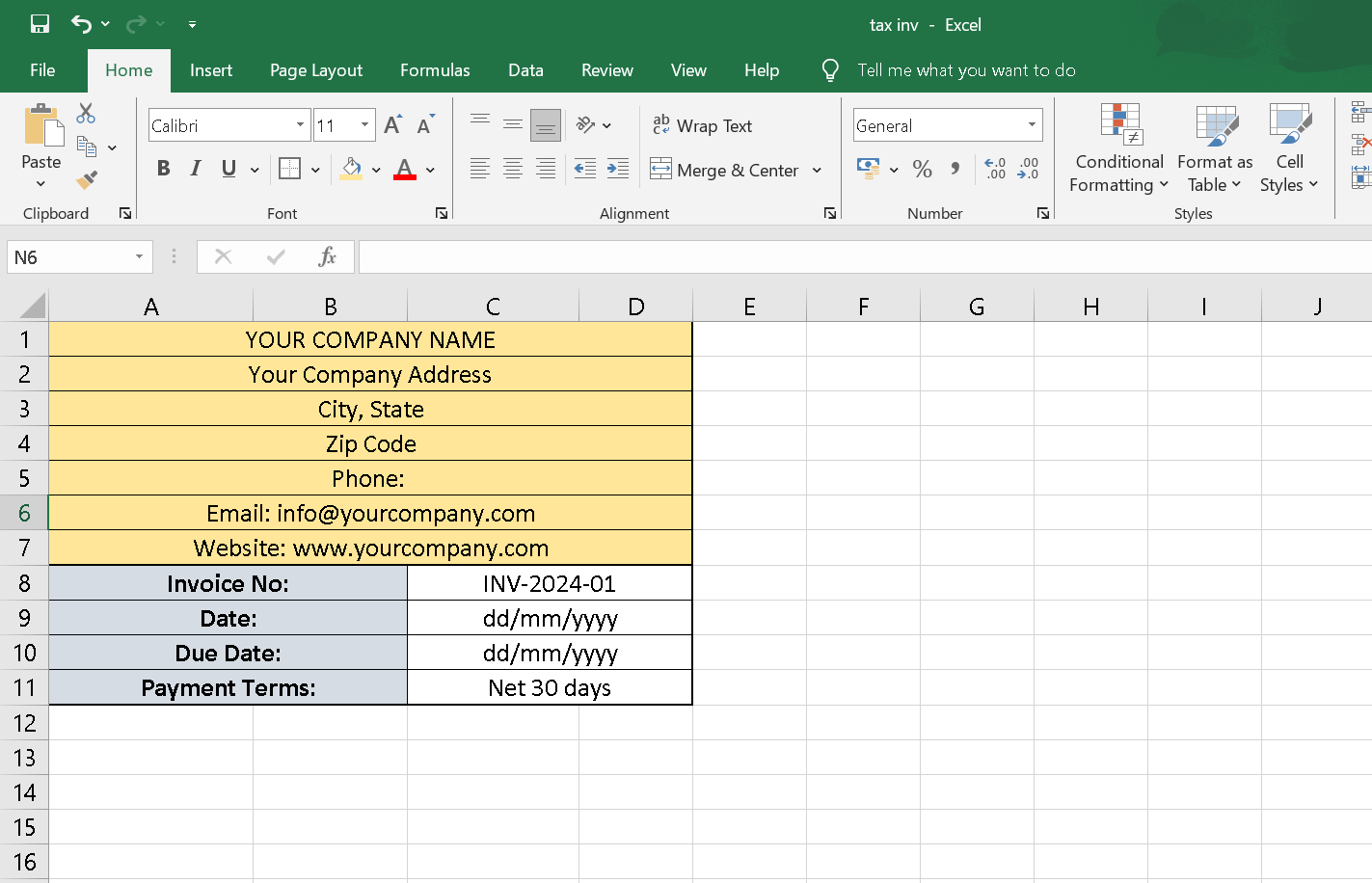 Tax Invoice format in excel