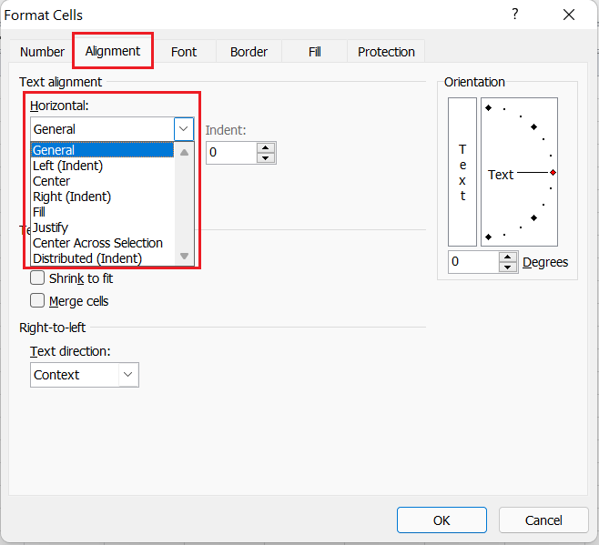 Text Alignment in Excel