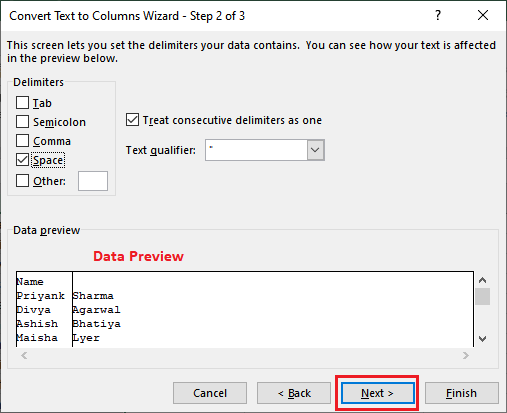 Text to column in Excel