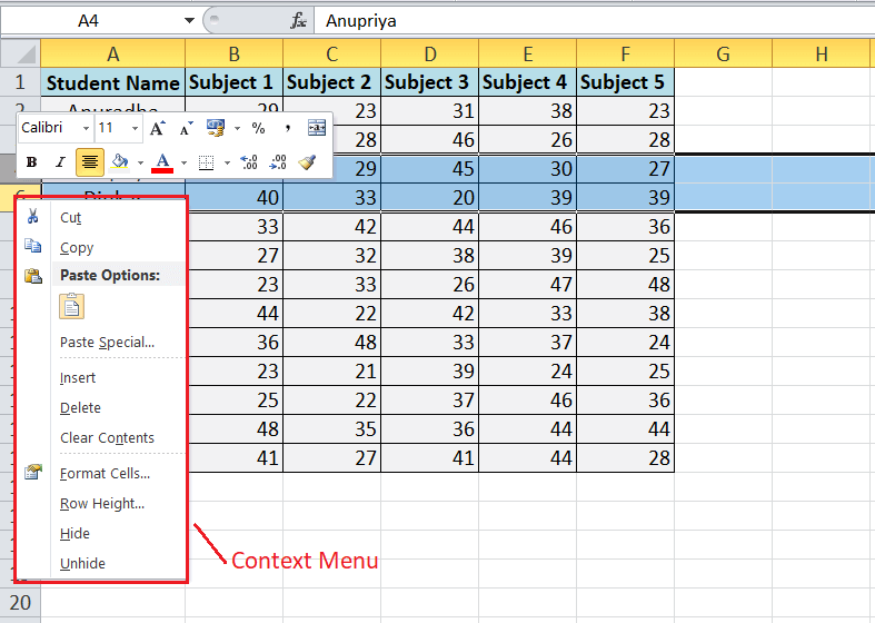 Unhide Shortcut in Excel javatpoint