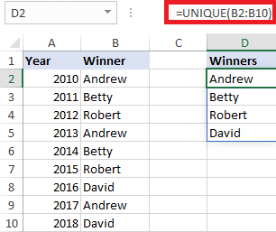 UNIQUE function: a quick method to find a unique value in Microsoft Excel