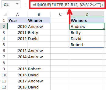 UNIQUE function: a quick method to find a unique value in Microsoft Excel