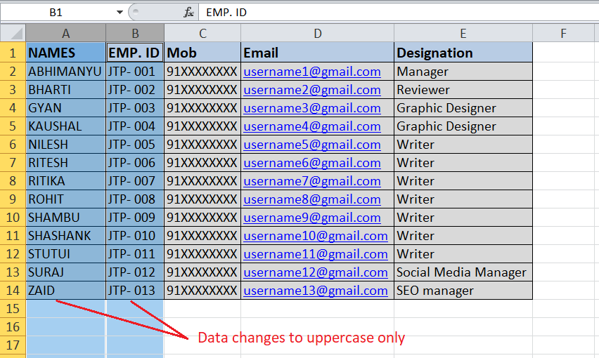 Change Selected Text To All Caps Excel