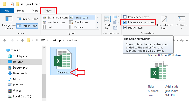 What is the file extension for Excel - javatpoint