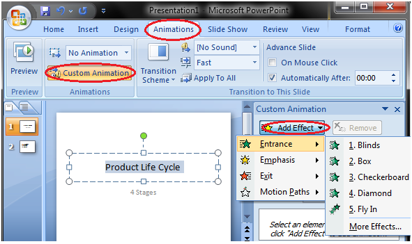 MSpowerpoint How to apply a custom animation effect 1