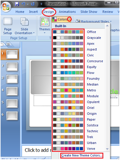 change the theme color set in powerpoint for selected slides on a mac?