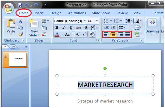 MSpowerpoint How to change text alignment 1