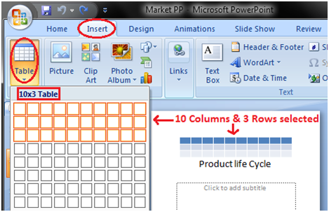 MSpowerpoint How to insert table 1