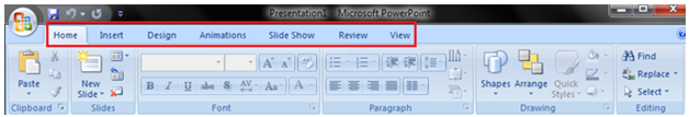 MSpowerpoint Ribbion and tabs 1