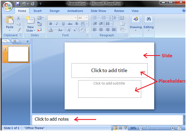 MSpowerpoint Slide placeholder and notes 1