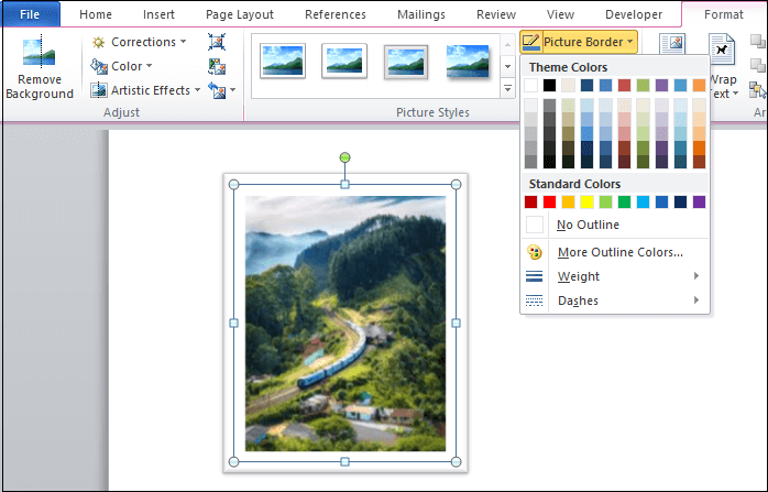 how to change the border color in word